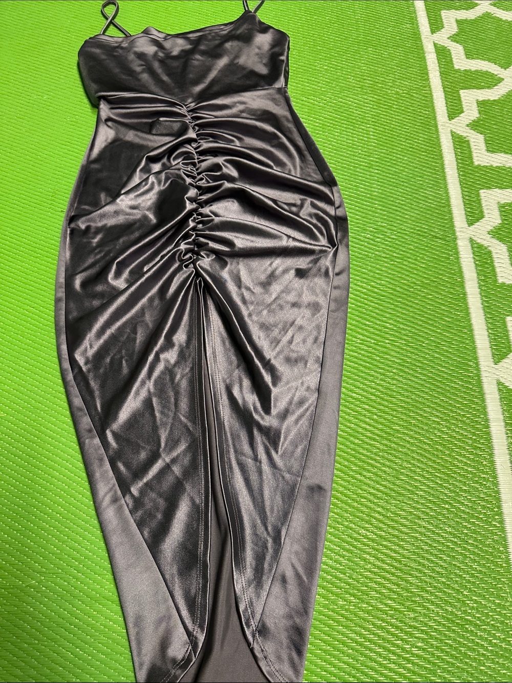 Windsor Black Satin Ruched Pencil Skirt